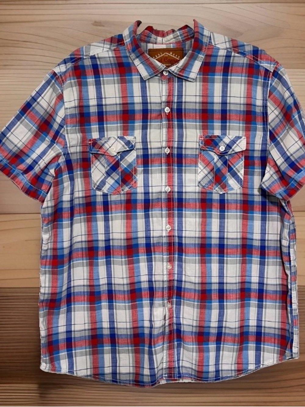 Red Camel Red, Blue & White Plaid Short-Sleeve Button-Up Shirt